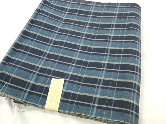 平和屋着物∴夏物 浴衣 反物 着尺 松風縮 格子柄 綿 zzz