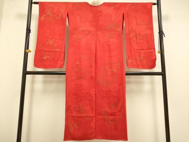 平和屋着物 アンティーク 大正ロマン 長襦袢 袷 飛鶴地紋 金彩 正絹 du