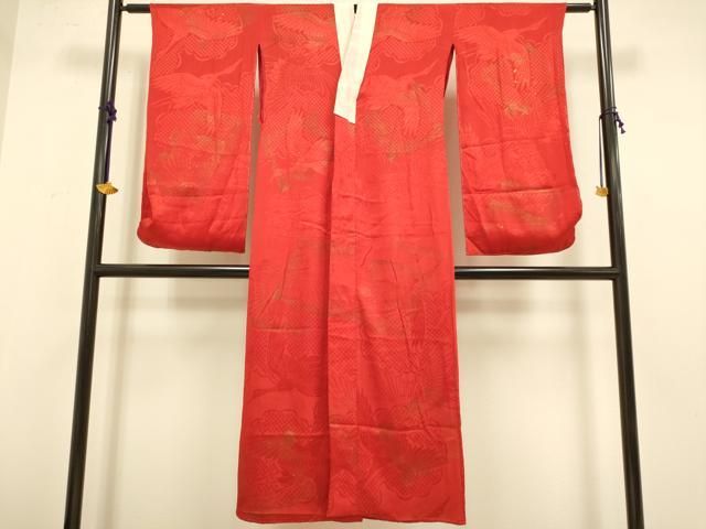 平和屋着物●アンティーク 大正ロマン 長襦袢 袷 飛鶴地紋 金彩 正絹 du