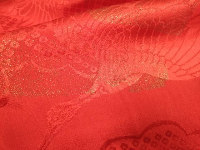 平和屋着物○アンティーク 大正ロマン 長襦袢 袷 飛鶴地紋 金彩 正絹