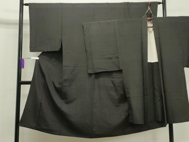 平和屋着物●男性 紬 アンサンブル 着物 鉄黒色 羽織 憲法黒茶色 正絹 gh