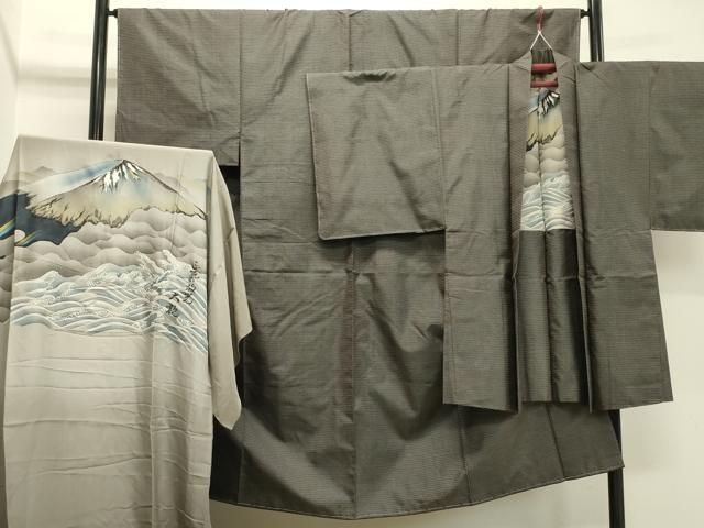 平和屋着物 男性 本場大島紬 アンサンブル 長襦袢セット 100亀甲 総詰め 正絹 gh ネイビー系 着物セット 