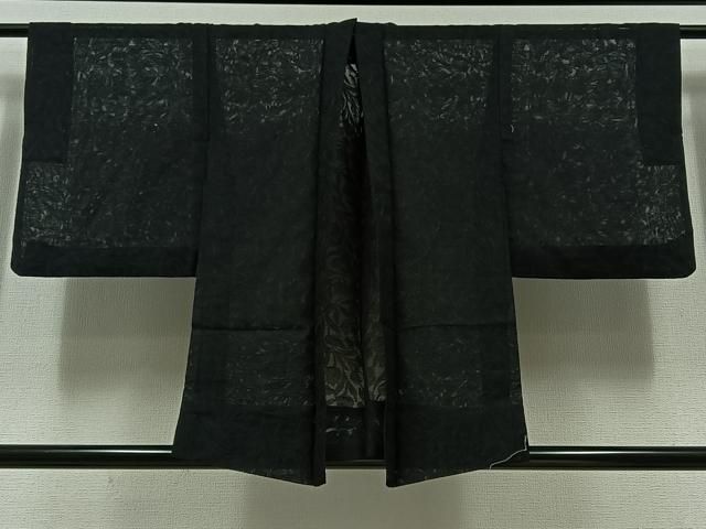 平和屋着物▽羽織　スリーシーズン　春夏秋　塵除け　草花地紋　暗黒色　正絹　逸品　AABD6442jh 平和屋着物▽羽織 スリーシーズン 春夏秋 塵除け 草花地紋 暗黒色