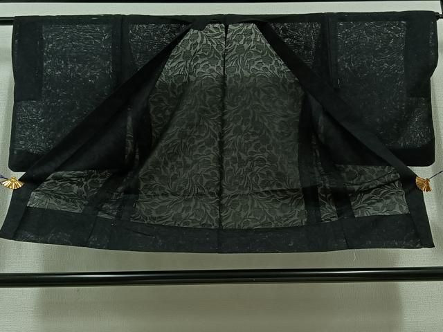 平和屋着物▽羽織 スリーシーズン 春夏秋 塵除け 草花地紋 暗黒色 正絹 jh