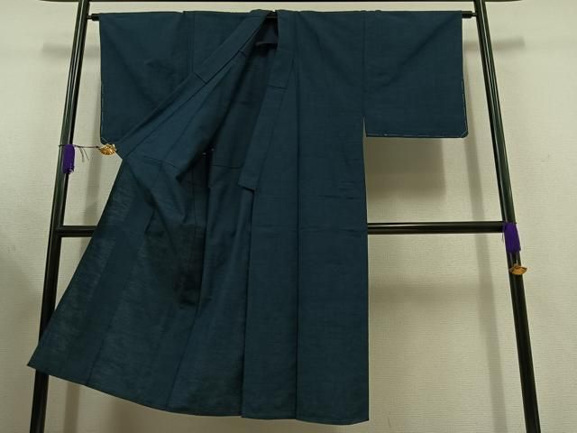 平和屋着物 男性 紬 単衣 アンサンブル 青藍色 正絹 jh