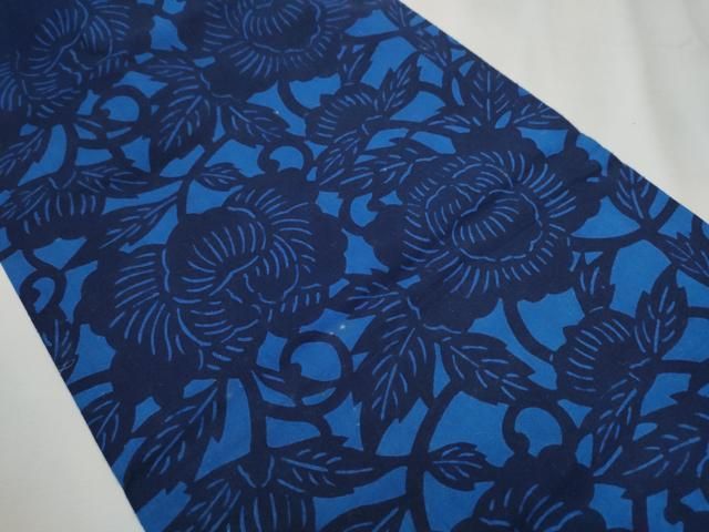 平和屋着物●南部古代型染 蛭子屋 小野三郎 つけ帯 紬地 花唐草文 綿 hy