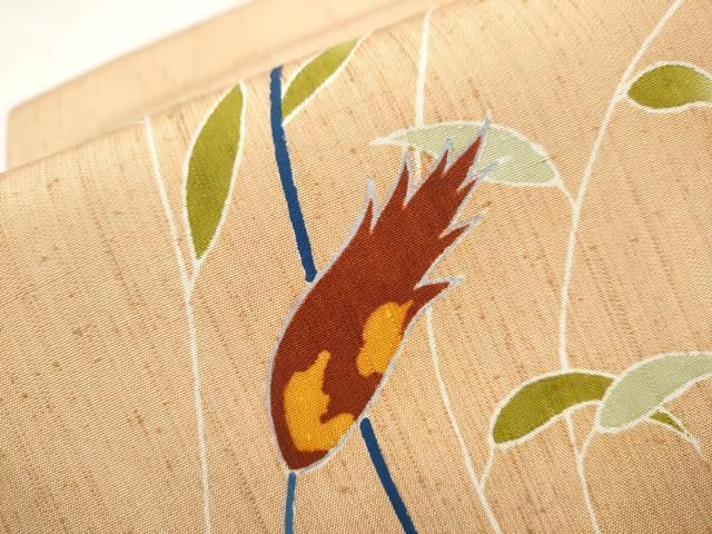  平和屋着物 つけ帯 紬地 型染め 枝花文 金彩 正絹 hy 付け帯 作り帯 帯