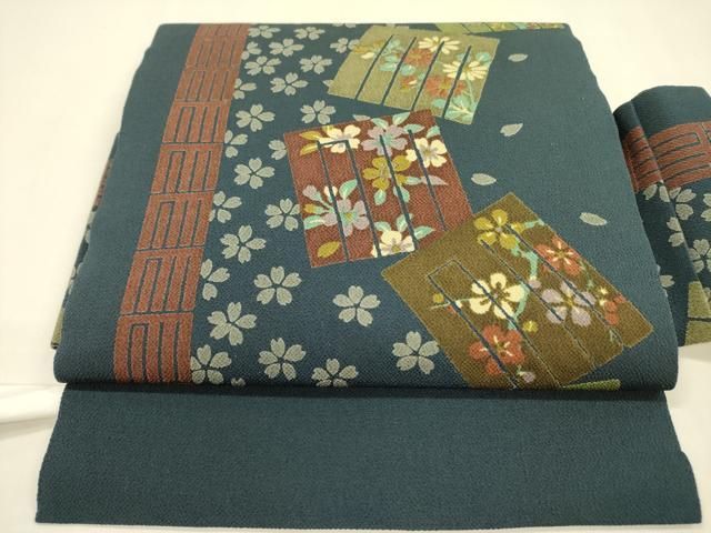 平和屋着物●つけ帯 型染 源氏香花文 鬼しぼ縮緬 正絹 op