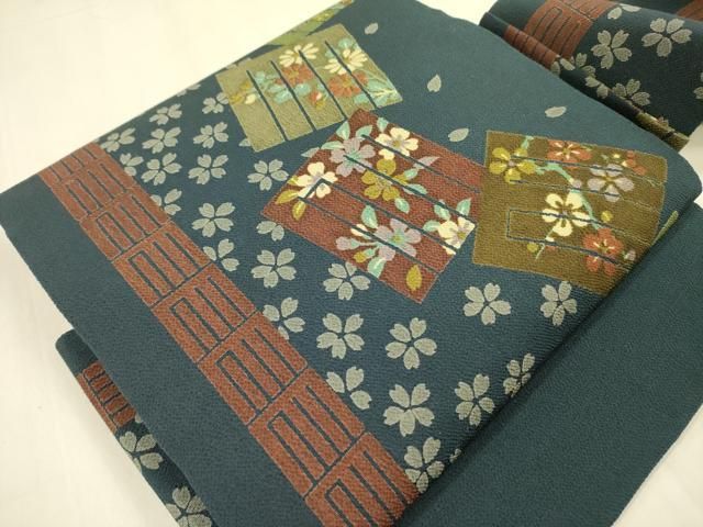 平和屋着物 つけ帯 型染 源氏香花文 鬼しぼ縮緬 正絹 op