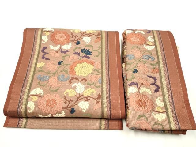平和屋着物●つけ帯 唐織 更紗花文 金糸 正絹 hy
