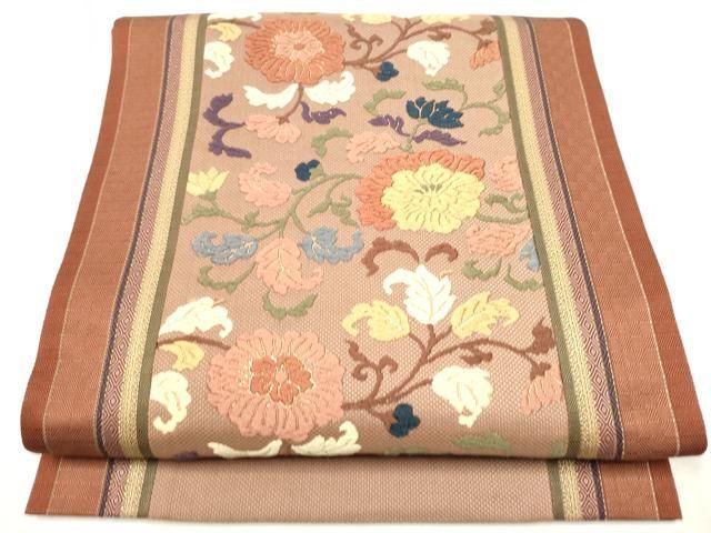 平和屋着物●つけ帯 唐織 更紗花文 金糸 正絹 hy