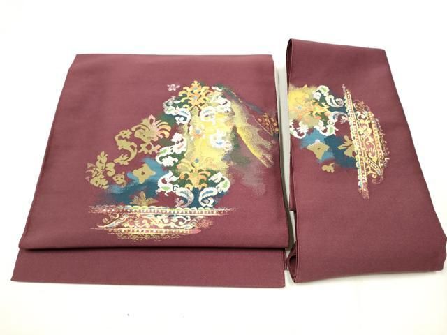 平和屋着物●銀座きしや 爪掻き本綴れ つけ帯 花唐草文 金銀糸 正絹 hy