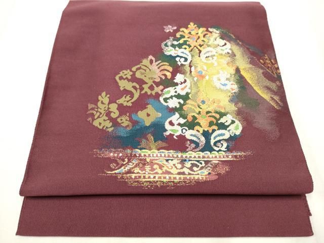 平和屋着物●銀座きしや 爪掻き本綴れ つけ帯 花唐草文 金銀糸 正絹 hy