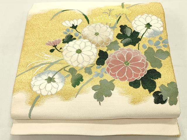 平和屋着物○爪掻き本綴れ 八寸名古屋帯 草花文 金銀糸 共箱付 正絹