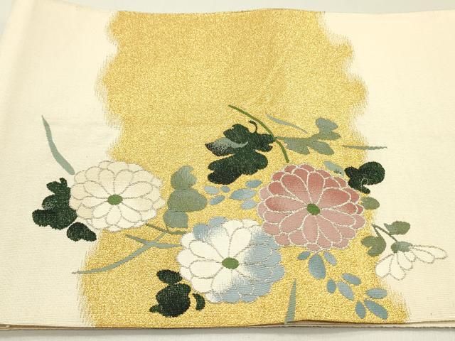 平和屋着物○爪掻き本綴れ 八寸名古屋帯 草花文 金銀糸 共箱付 正絹