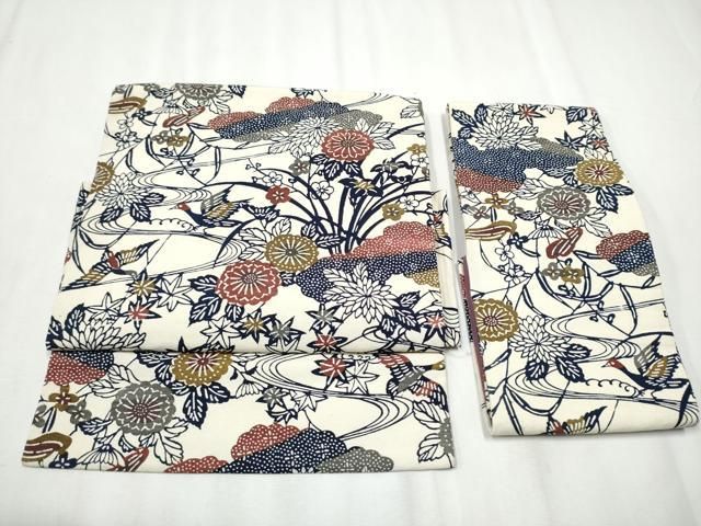 平和屋着物●つけ帯 型染め 飛鶴草花文 正絹 hy
