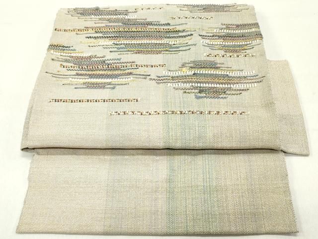 平和屋着物●つけ帯 紬地 横段文 金糸 正絹 ob