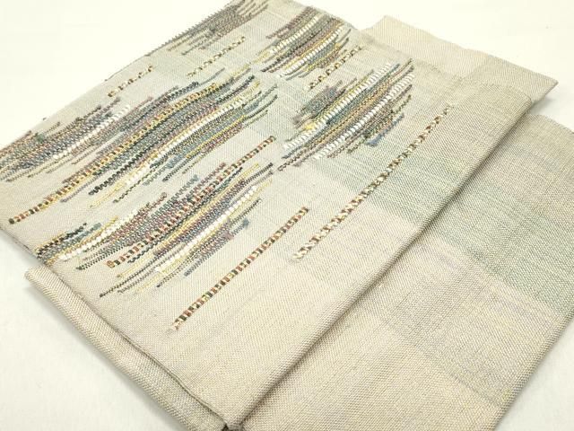  平和屋着物●つけ帯 紬地 横段文 金糸 正絹 ob 付け帯 作り帯 帯