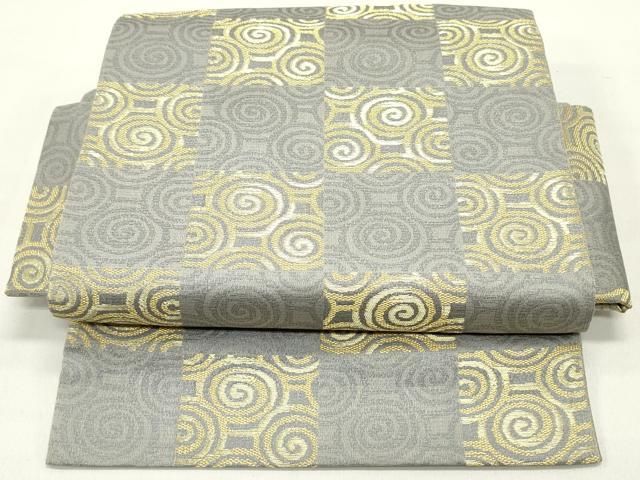 平和屋着物 つけ帯 幾何学変わり市松文 金糸 正絹 ob