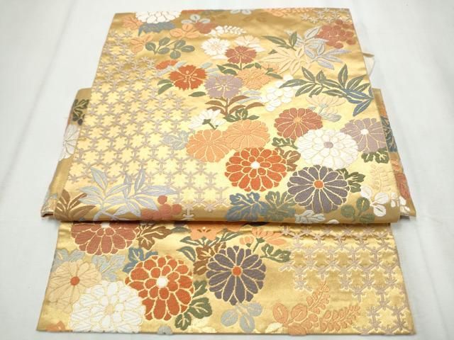 平和屋着物●つけ帯 唐織 草花文 金糸 正絹 hy