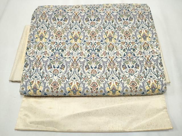 平和屋着物 宮脇綾子 太鼓柄袋帯 瓢箪蔦の葉文 金糸 正絹 hy 袋帯 帯