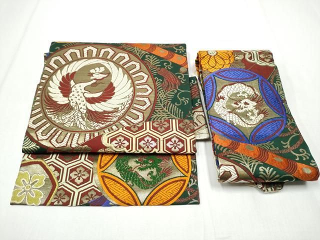 平和屋着物 アンティーク 大正ロマン つけ帯 唐織 横笛鳳凰文 金糸 正絹 hy