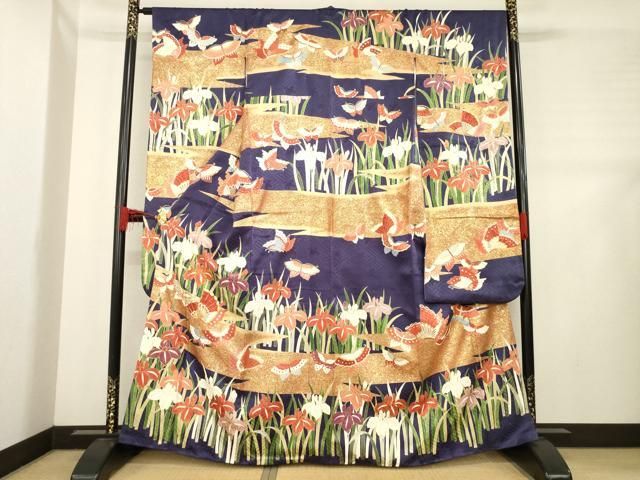 平和屋着物●豪華振袖　作家物　駒刺繍　花蝶文　正絹　逸品　AABD1119ck 平和屋着物○豪華振袖 作家物 駒刺繍 花蝶文 正絹 逸品 AABD1119ck