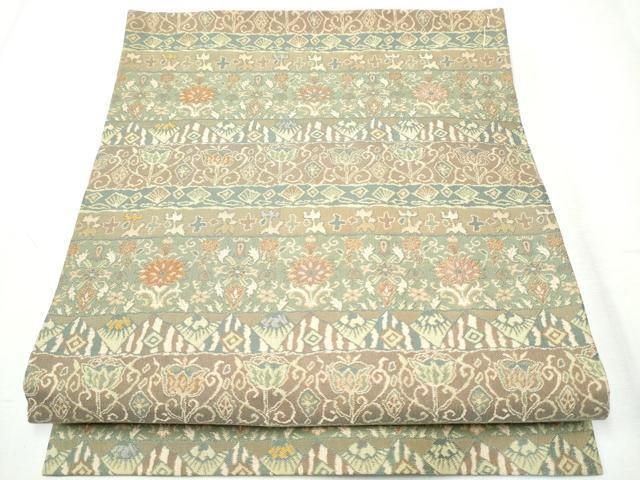 平和屋着物●つけ帯 唐織 横段更紗花文 正絹 hy