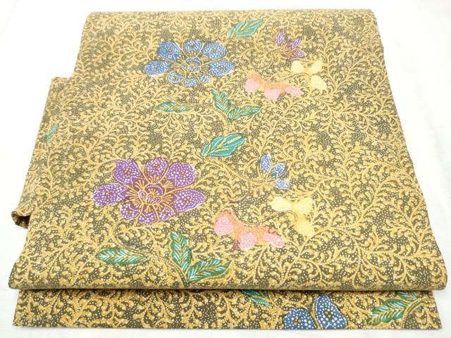 平和屋着物●つけ帯 型染め 花唐草文 綿 hy