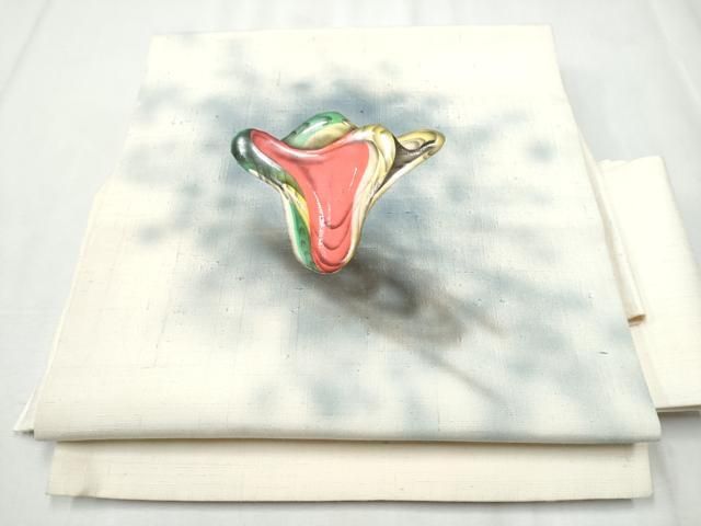 平和屋着物 つけ帯 生紬 型染め 抽象文 正絹 hy