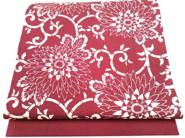 平和屋着物●つけ帯 型染め 菊唐草文 鬼しぼ縮緬 正絹 hy