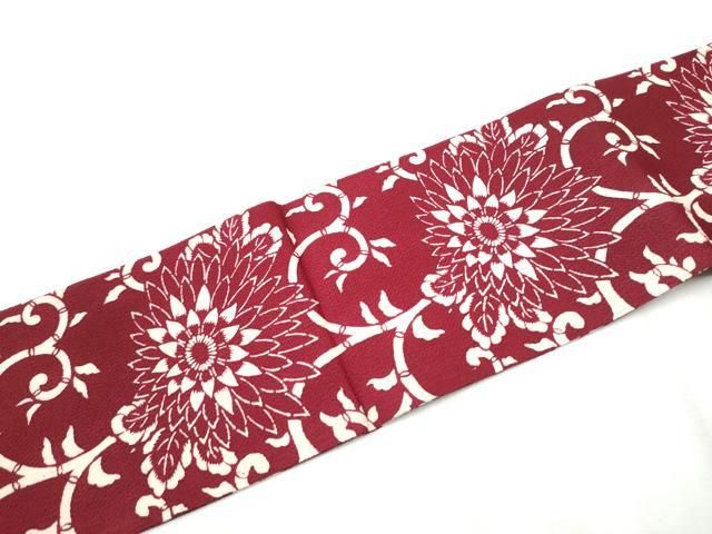  平和屋着物●つけ帯 型染め 菊唐草文 鬼しぼ縮緬 正絹 hy 付け帯 作り帯 帯