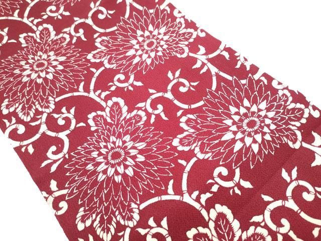 平和屋着物●つけ帯 型染め 菊唐草文 鬼しぼ縮緬 正絹 hy