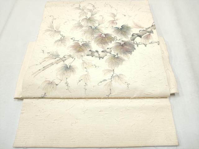 平和屋着物●つけ帯 髭紬 手描き 蔦の葉文 金彩 正絹 hy