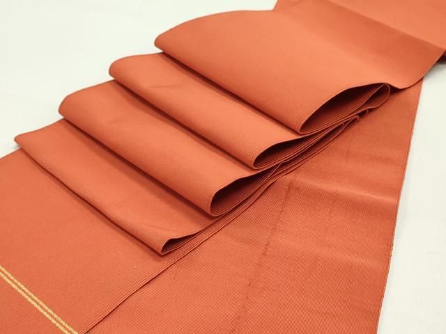 平和屋着物 爪掻き本綴れ 半幅帯 赤丹色 正絹 ob