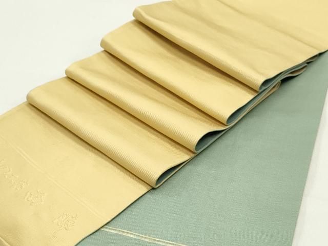 平和屋着物 西陣 本場筑前博多織 両面 半幅帯 飴色 利休鼠色 正絹 ob