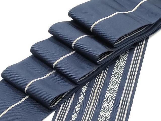 平和屋着物○男性 本場筑前博多織 角帯 献上 間道 鉄紺色 井上絹織物