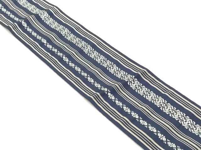 平和屋着物 男性 本場筑前博多織 角帯 献上 間道 鉄紺色 井上絹織物謹製 証紙付き 正絹 ob