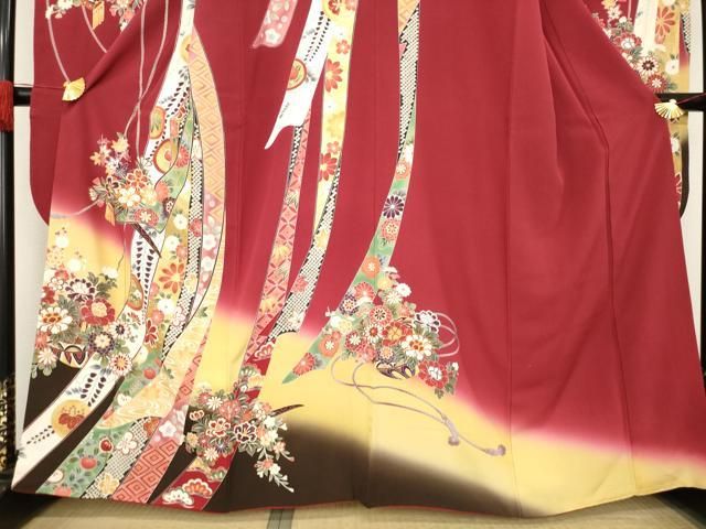  平和屋着物●豪華振袖 蔓帯吉祥花文 暈し染め 金彩 正絹 ck 振袖 着物