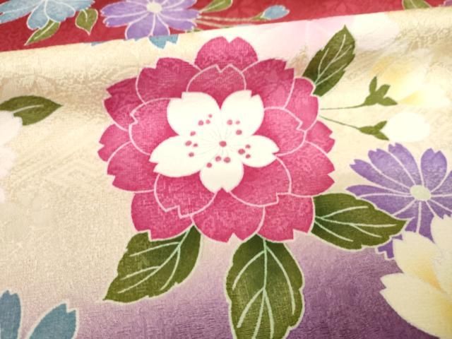  平和屋着物 豪華振袖 舞花文 暈し染め 金彩 ロング丈 正絹 ck 振袖 着物