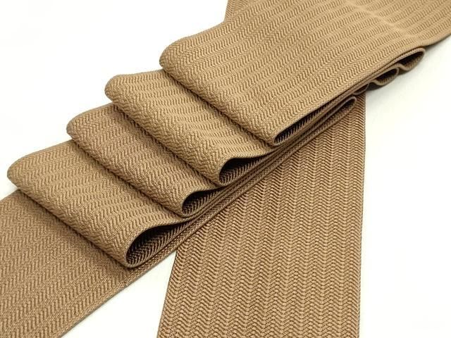 平和屋着物●男性 本場筑前博多織 角帯 間道 砺茶色 証紙付き 正絹 ob