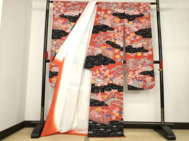 平和屋着物●紅型 振袖 風景花文 正絹 ck