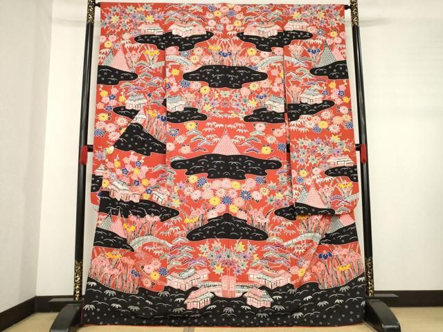 平和屋着物 紅型 振袖 風景花文 正絹 ck