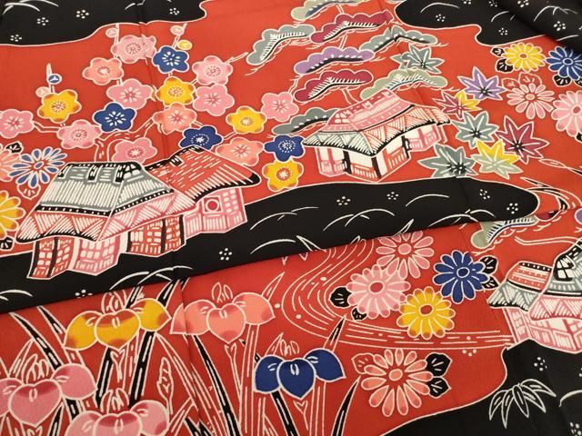  平和屋着物 紅型 振袖 風景花文 正絹 ck 振袖 着物