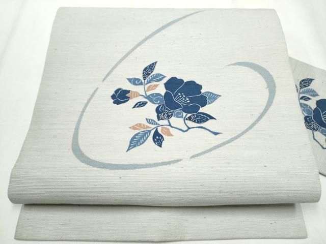 平和屋着物●九寸名古屋帯　ぜんまい紬　型染め　枝花文　正絹　逸品　CABA5072hy 平和屋着物○九寸名古屋帯 ぜんまい紬 型染め 枝花文 正絹 逸品