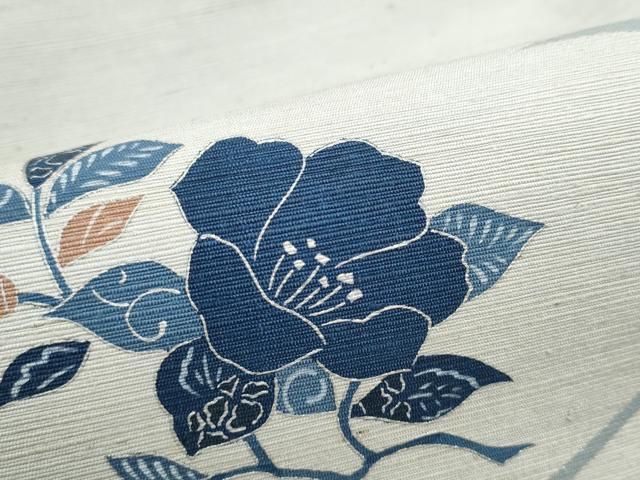 平和屋着物○九寸名古屋帯 ぜんまい紬 型染め 枝花文 正絹 逸品