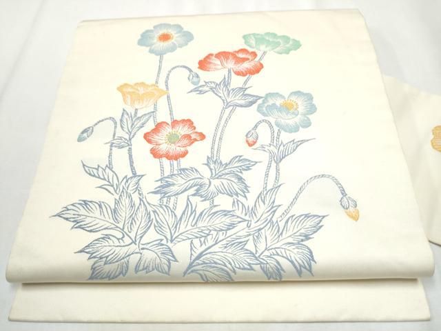 平和屋着物 九寸名古屋帯 草花文 正絹 hy