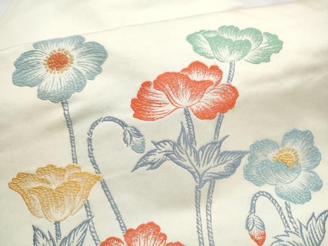  平和屋着物●九寸名古屋帯 草花文 正絹 hy 名古屋帯 帯