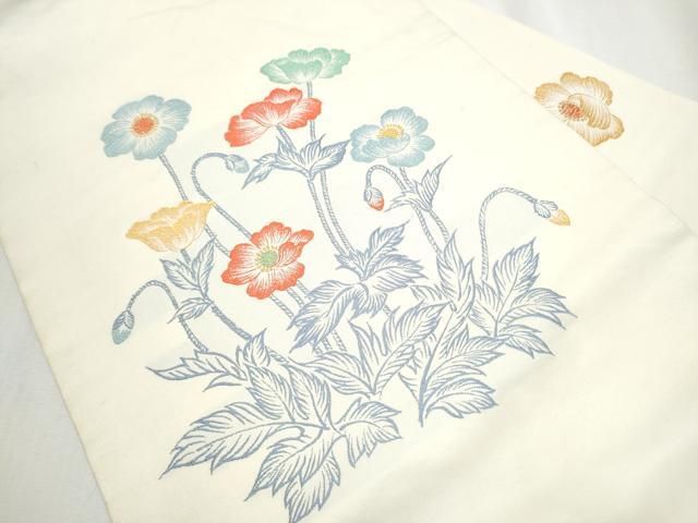 平和屋着物●九寸名古屋帯 草花文 正絹 hy