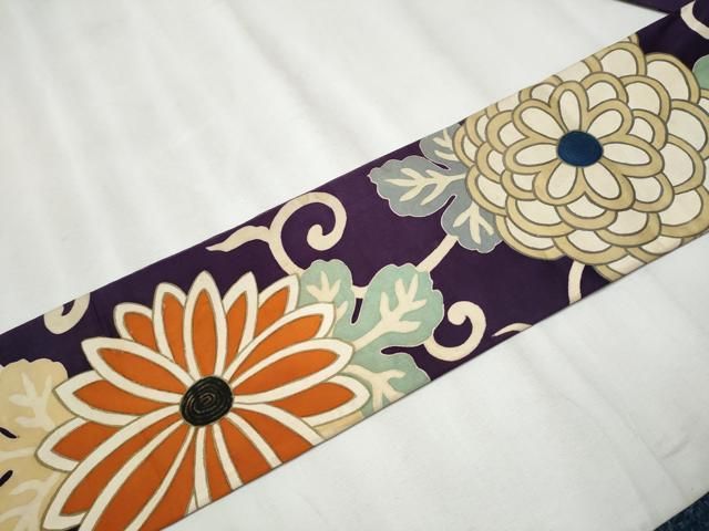 平和屋着物○アンティーク 大正ロマン 九寸名古屋帯 菊唐草文 金彩